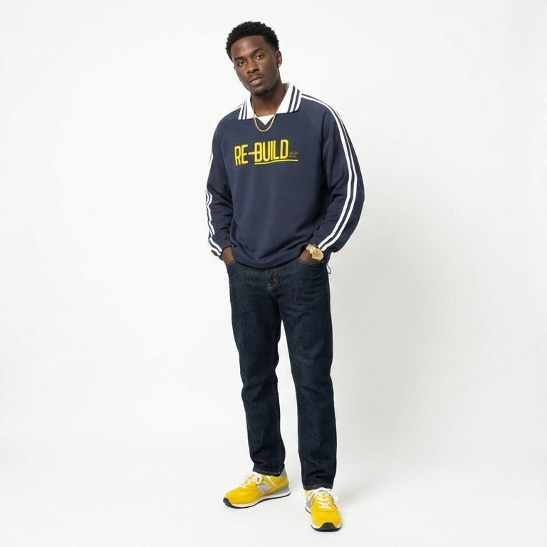 Re-Build Kings Of Kings Striped Lapel Collar Sweatshirt