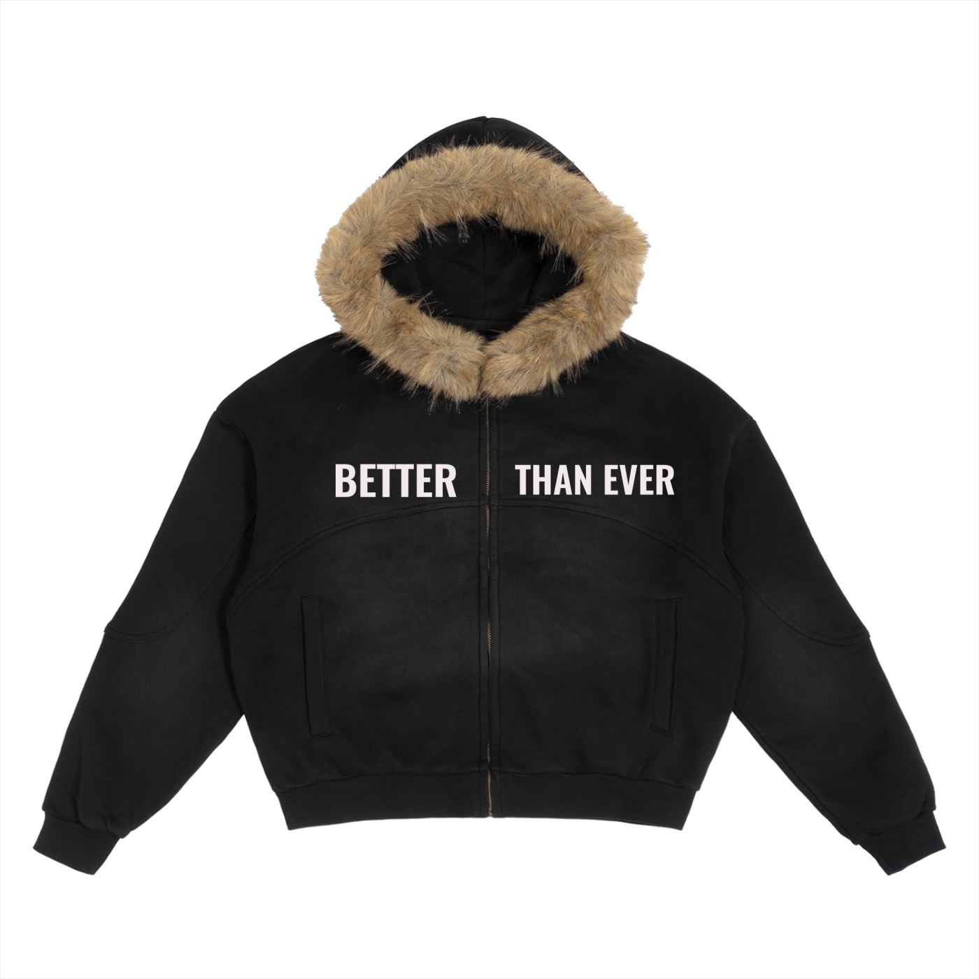 Better Than Ever Sun Fade Boxy Detachable Fur Hoodie